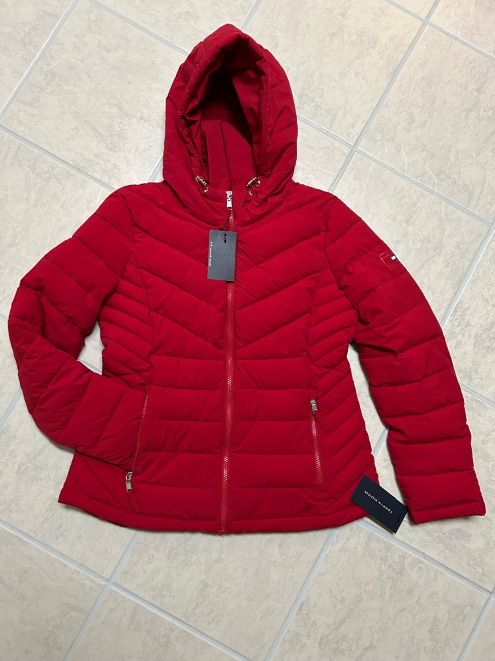Tommy Hilfiger Hooded Quilted Puffer Jacket - Red